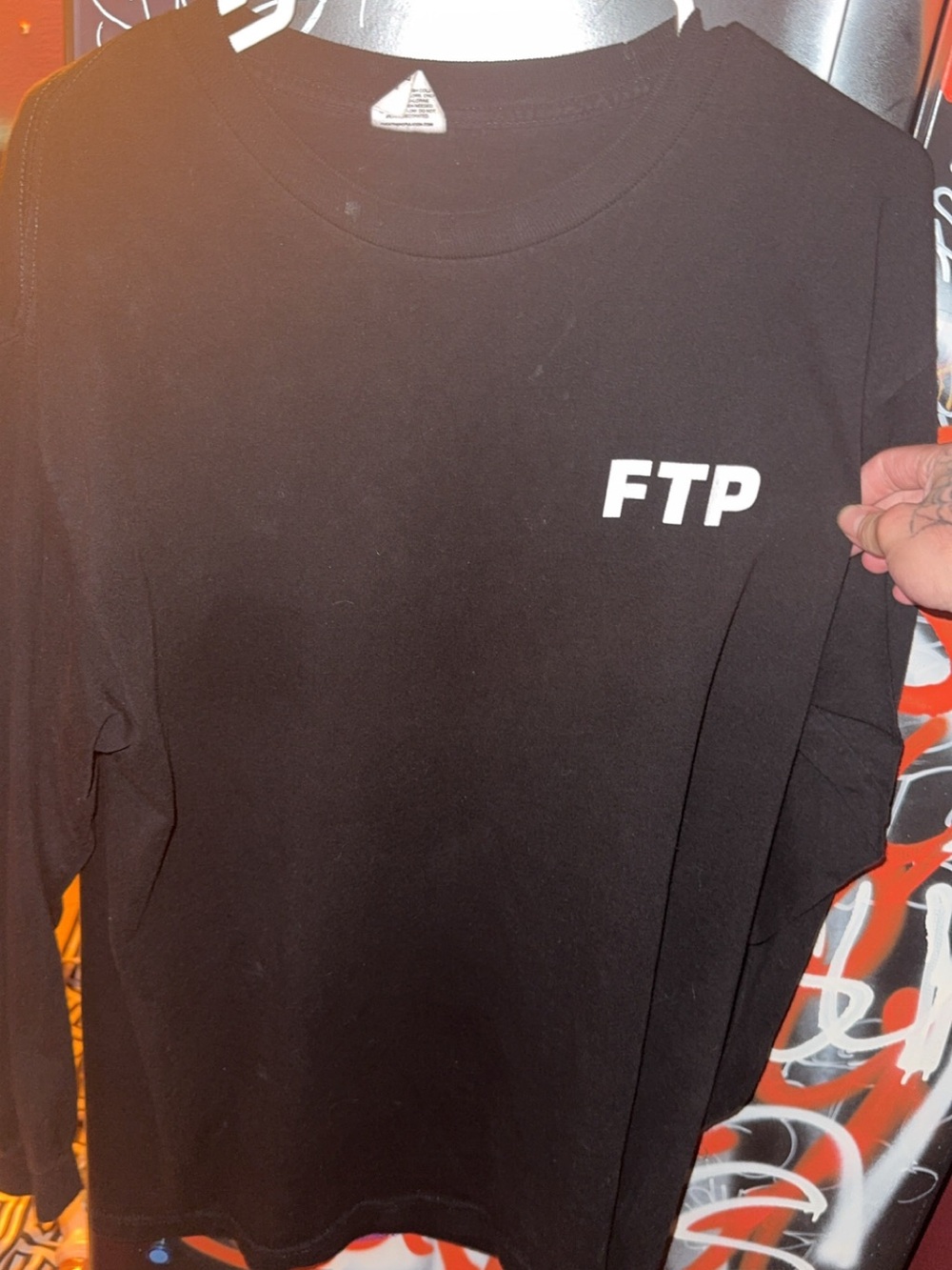 FTP Black Long-Sleeve Tee with White Chest Logo